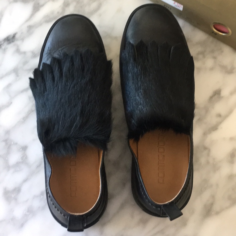 Pomme D’Or Leather Sneaker Pony Hair Fringe Loafer Black size 8